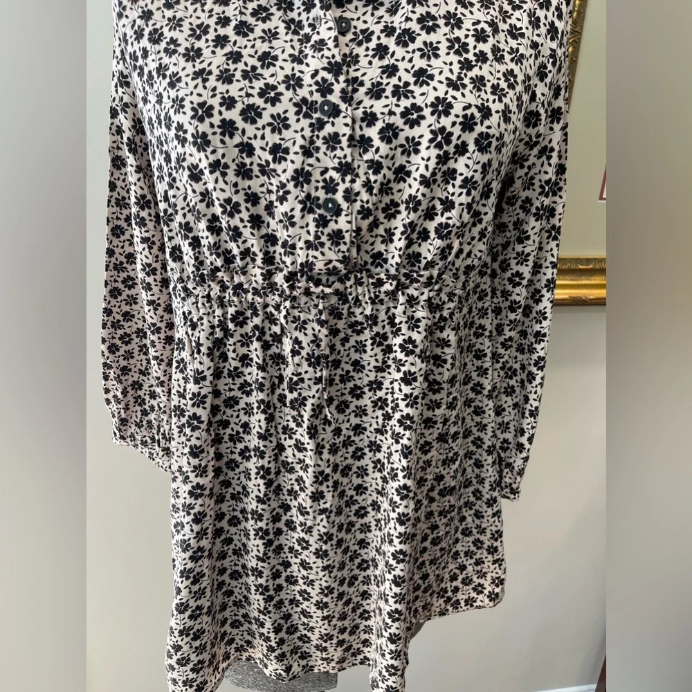 🆕Zara NWT girls size 10 boho style floral beige and‎ black pullover dress short